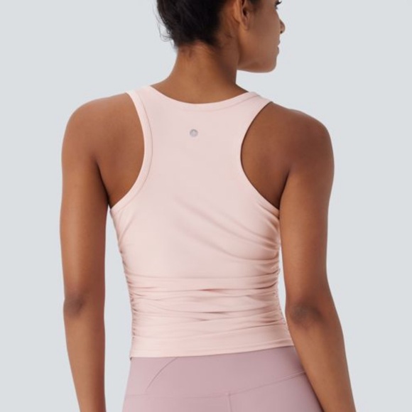 Halara Light Pink Ruched Racerback Yoga Tank - Picture 7 of 8
